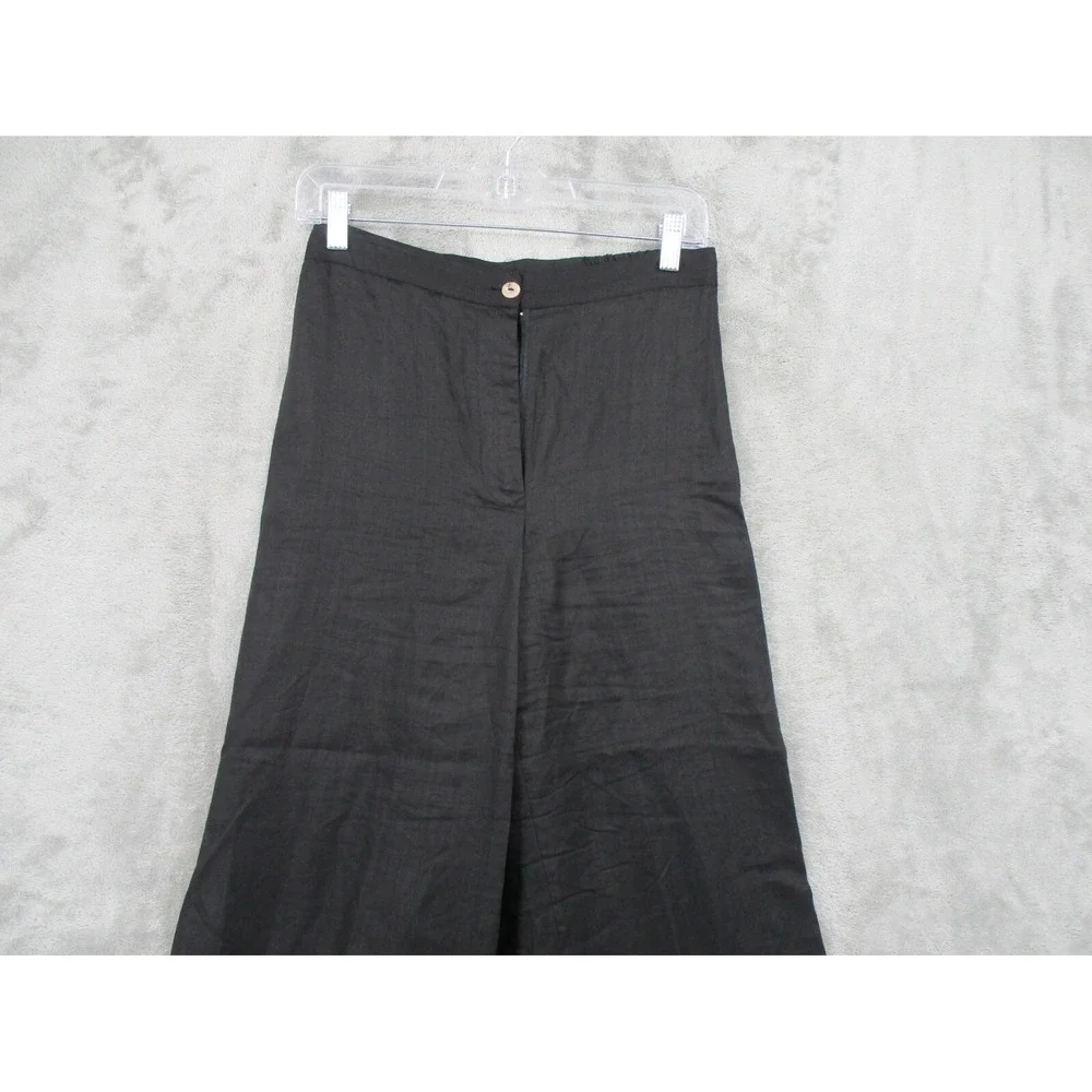 Vintage Georgiou Studio Pants Womens Size S Linen Embroidered Hem Wide Leg Black